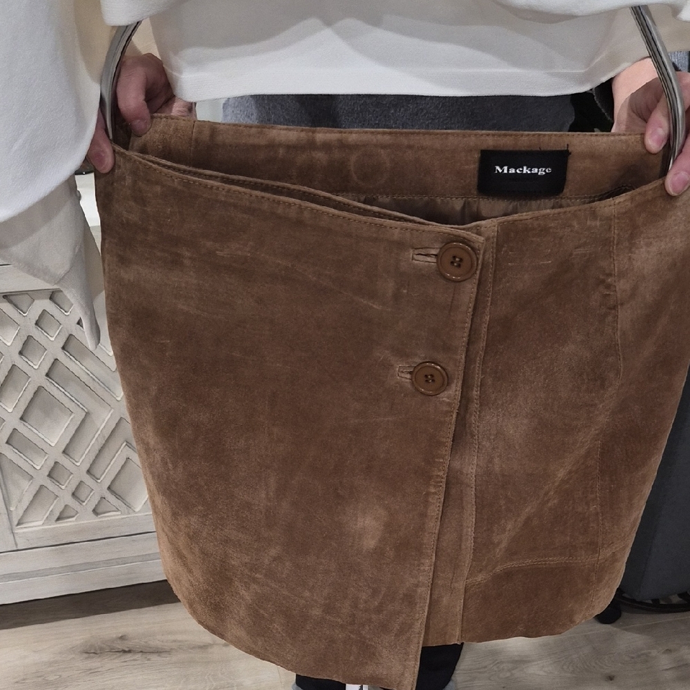 Mackage Tan Suede Skirt with Button Accents